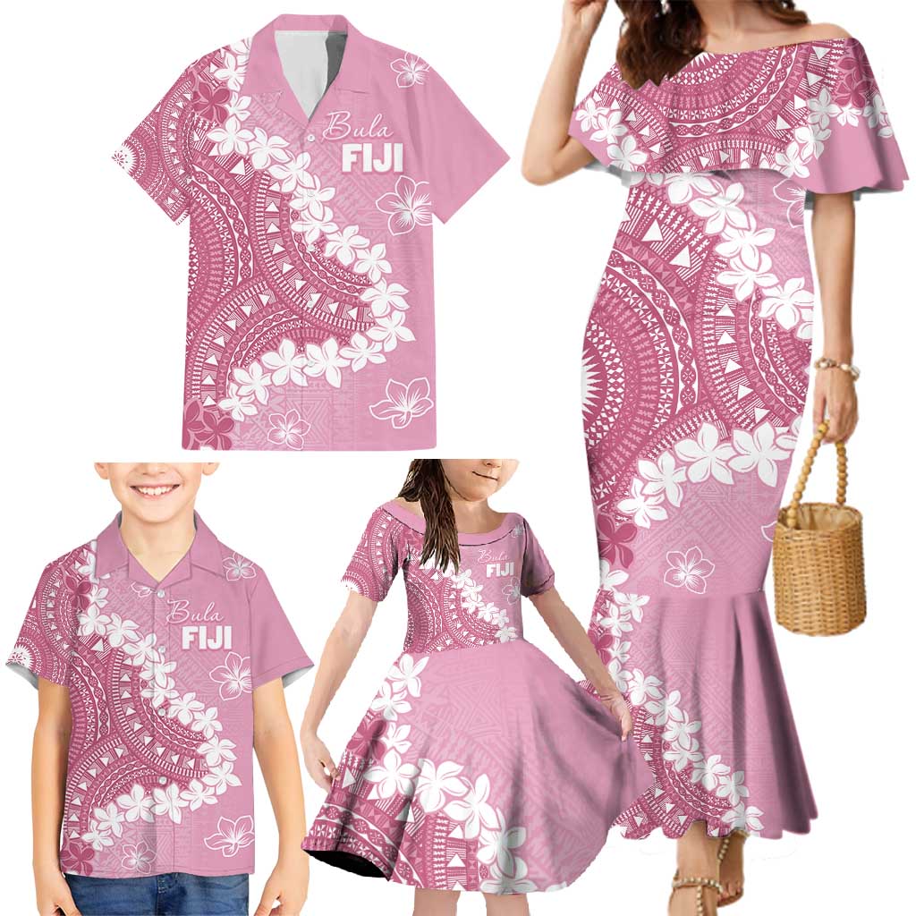 Bula Fiji Women's Day Family Matching Mermaid Dress and Hawaiian Shirt Pink Masi Tapa LT7 - Polynesian Pride