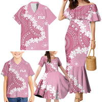Bula Fiji Women's Day Family Matching Mermaid Dress and Hawaiian Shirt Pink Masi Tapa LT7 - Polynesian Pride