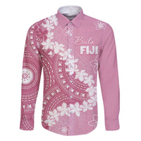 Bula Fiji Women's Day Family Matching Off The Shoulder Long Sleeve Dress and Hawaiian Shirt Pink Masi Tapa LT7 Dad's Shirt - Long Sleeve Pink - Polynesian Pride