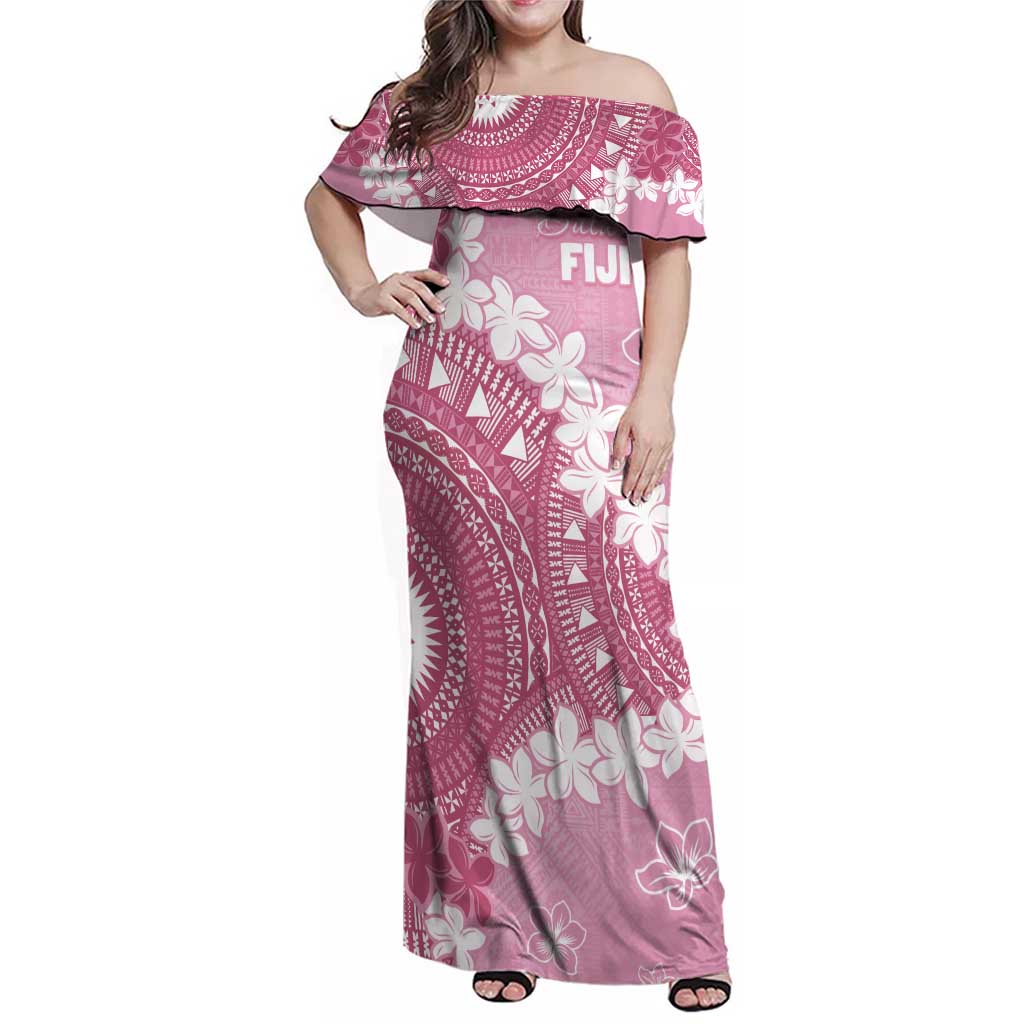 Bula Fiji Women's Day Family Matching Off Shoulder Maxi Dress and Hawaiian Shirt Pink Masi Tapa LT7 Mom's Dress Pink - Polynesian Pride