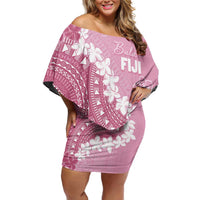 Bula Fiji Women's Day Family Matching Off Shoulder Short Dress and Hawaiian Shirt Pink Masi Tapa LT7 Mom's Dress Pink - Polynesian Pride