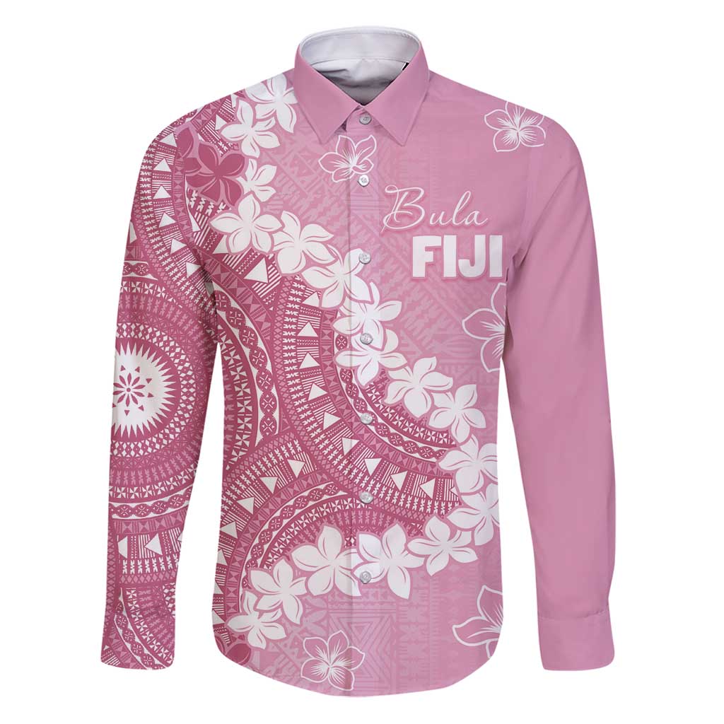 Bula Fiji Women's Day Family Matching Puletasi and Hawaiian Shirt Pink Masi Tapa LT7 Dad's Shirt - Long Sleeve Pink - Polynesian Pride