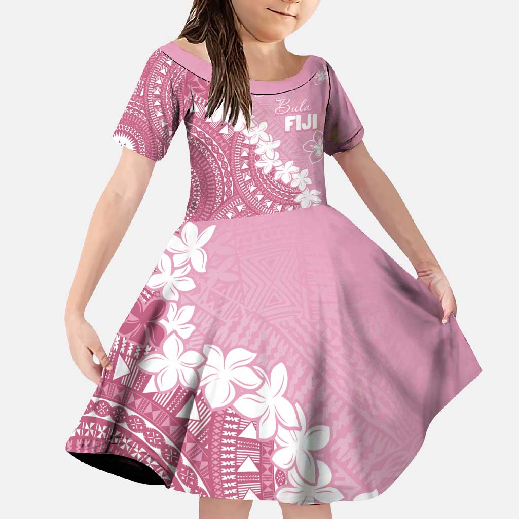 Bula Fiji Women's Day Family Matching Short Sleeve Bodycon Dress and Hawaiian Shirt Pink Masi Tapa LT7 Daughter's Dress Pink - Polynesian Pride