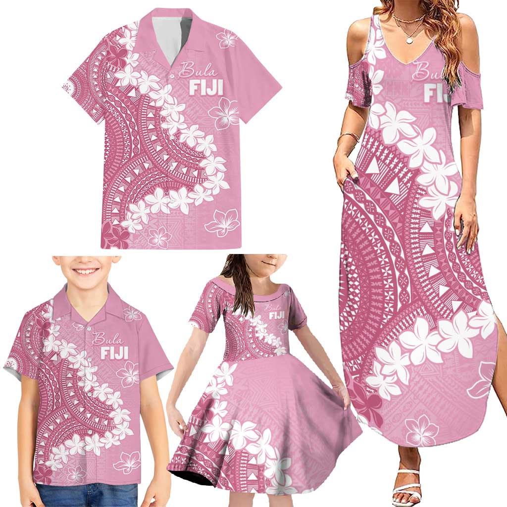 Bula Fiji Women's Day Family Matching Summer Maxi Dress and Hawaiian Shirt Pink Masi Tapa LT7 - Polynesian Pride
