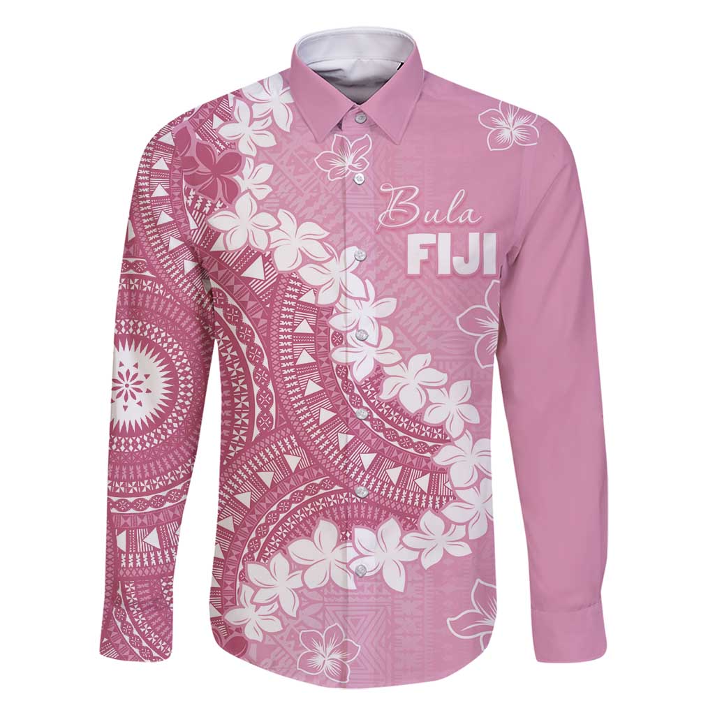 Bula Fiji Women's Day Family Matching Summer Maxi Dress and Hawaiian Shirt Pink Masi Tapa LT7 Dad's Shirt - Long Sleeve Pink - Polynesian Pride