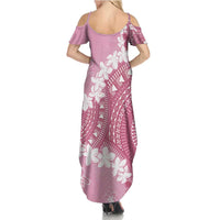 Bula Fiji Women's Day Family Matching Summer Maxi Dress and Hawaiian Shirt Pink Masi Tapa LT7 - Polynesian Pride