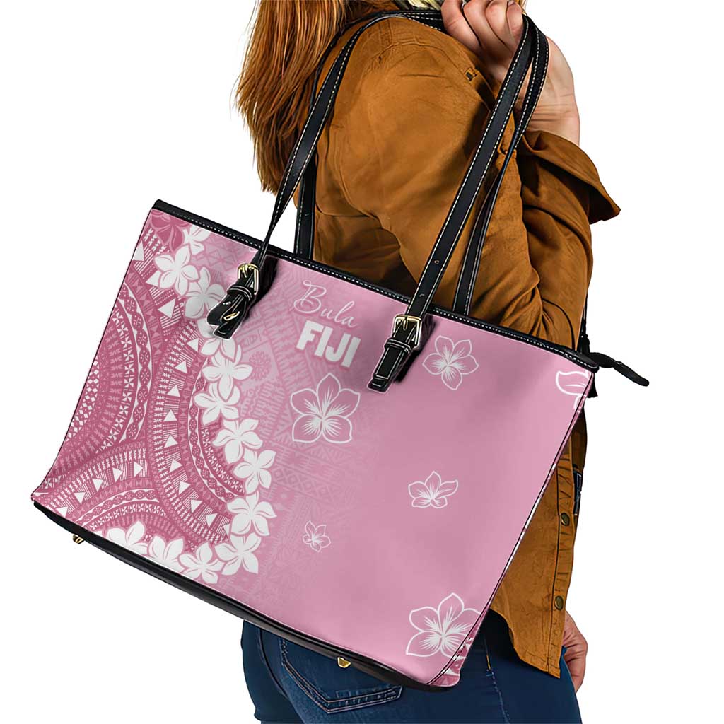 Bula Fiji Women's Day Leather Tote Bag Pink Masi Tapa
