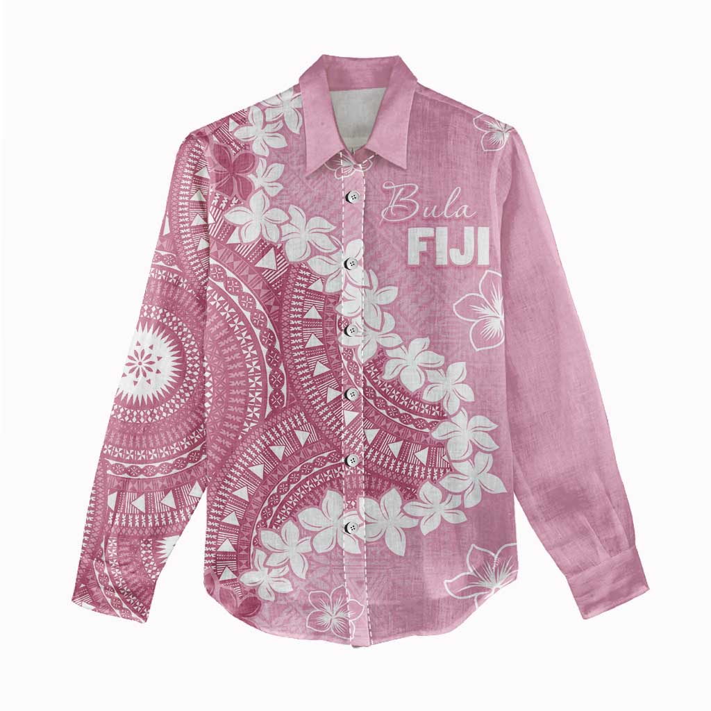 Bula Fiji Women's Day Women Casual Shirt Pink Masi Tapa