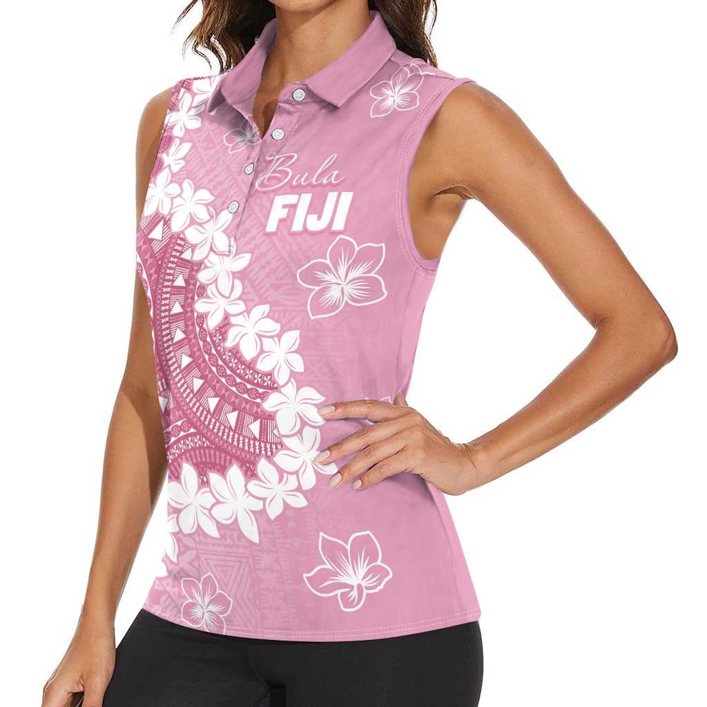 Bula Fiji Women's Day Women Sleeveless Polo Shirt Pink Masi Tapa LT7 - Polynesian Pride