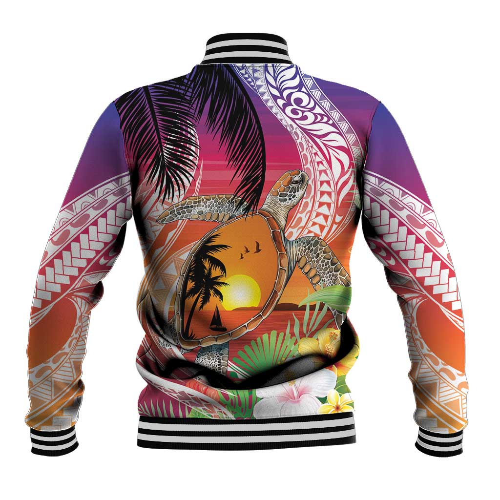 Polynesian Dreamy Turtle Baseball Jacket Sunset Scenery