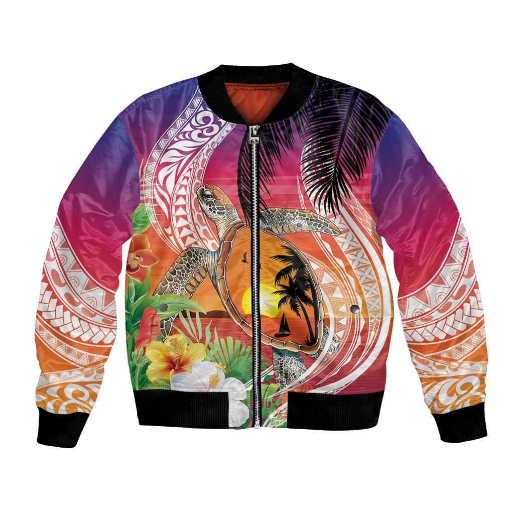 Polynesian Dreamy Turtle Bomber Jacket Sunset Scenery LT7 Unisex Art - Polynesian Pride