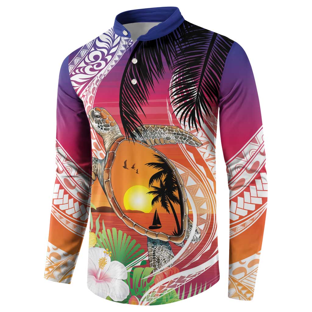 Polynesian Dreamy Turtle Button Sweatshirt Sunset Scenery