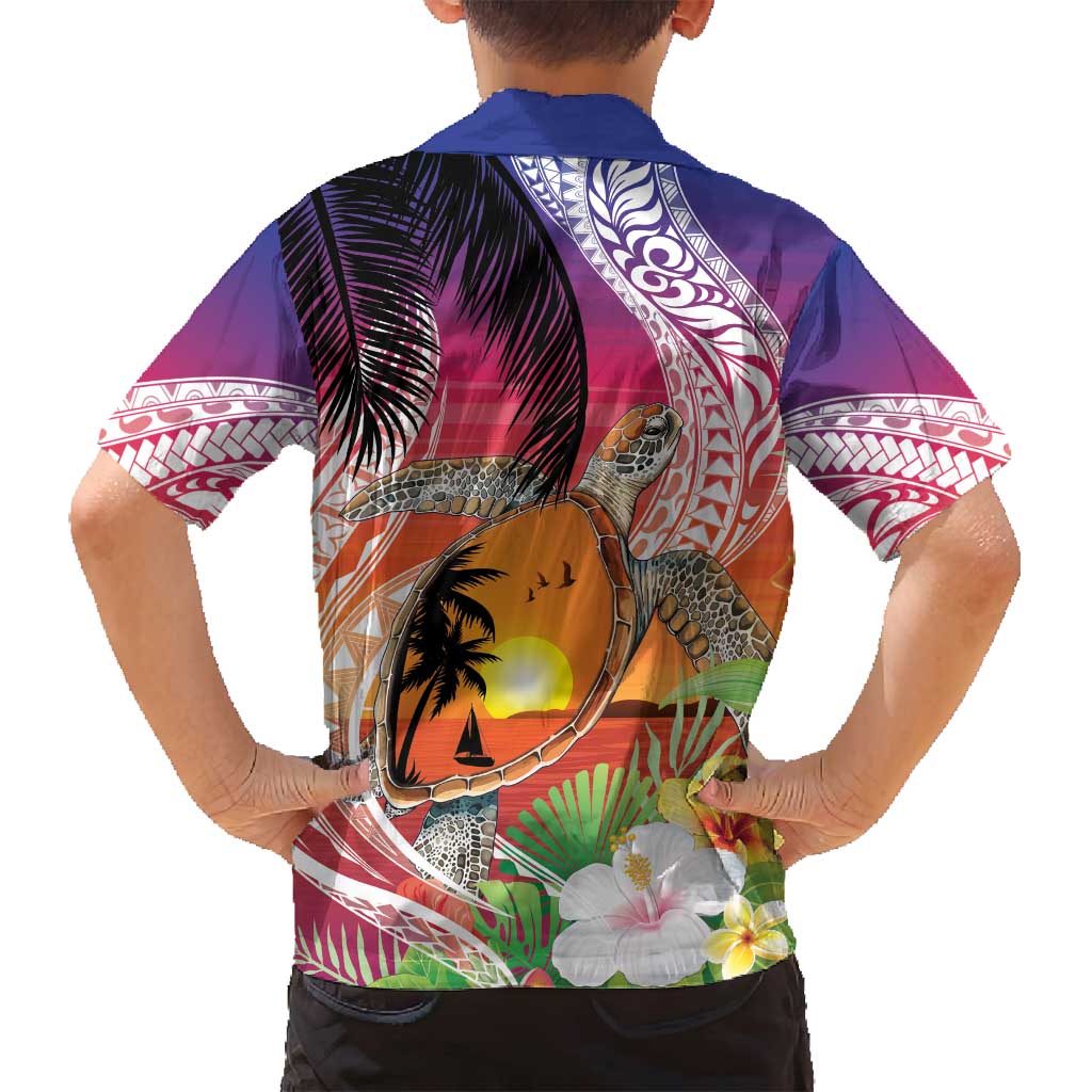 Polynesian Dreamy Turtle Family Matching Long Sleeve Bodycon Dress and Hawaiian Shirt Sunset Scenery LT7 - Polynesian Pride