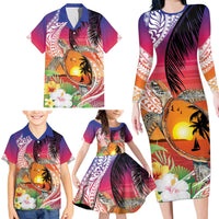 Polynesian Dreamy Turtle Family Matching Long Sleeve Bodycon Dress and Hawaiian Shirt Sunset Scenery LT7 - Polynesian Pride