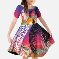 Polynesian Dreamy Turtle Family Matching Mermaid Dress and Hawaiian Shirt Sunset Scenery LT7 Daughter's Dress Art - Polynesian Pride