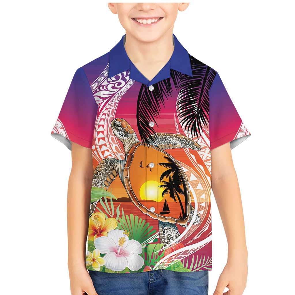 Polynesian Dreamy Turtle Family Matching Mermaid Dress and Hawaiian Shirt Sunset Scenery LT7 Son's Shirt Art - Polynesian Pride