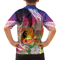 Polynesian Dreamy Turtle Family Matching Off The Shoulder Long Sleeve Dress and Hawaiian Shirt Sunset Scenery LT7 - Polynesian Pride