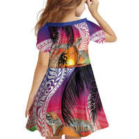 Polynesian Dreamy Turtle Family Matching Off The Shoulder Long Sleeve Dress and Hawaiian Shirt Sunset Scenery LT7 - Polynesian Pride