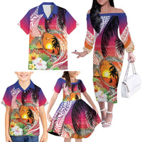 Polynesian Dreamy Turtle Family Matching Off The Shoulder Long Sleeve Dress and Hawaiian Shirt Sunset Scenery LT7 - Polynesian Pride