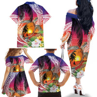 Polynesian Dreamy Turtle Family Matching Off The Shoulder Long Sleeve Dress and Hawaiian Shirt Sunset Scenery LT7 - Polynesian Pride