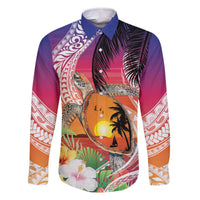 Polynesian Dreamy Turtle Family Matching Off The Shoulder Long Sleeve Dress and Hawaiian Shirt Sunset Scenery LT7 Dad's Shirt - Long Sleeve Art - Polynesian Pride