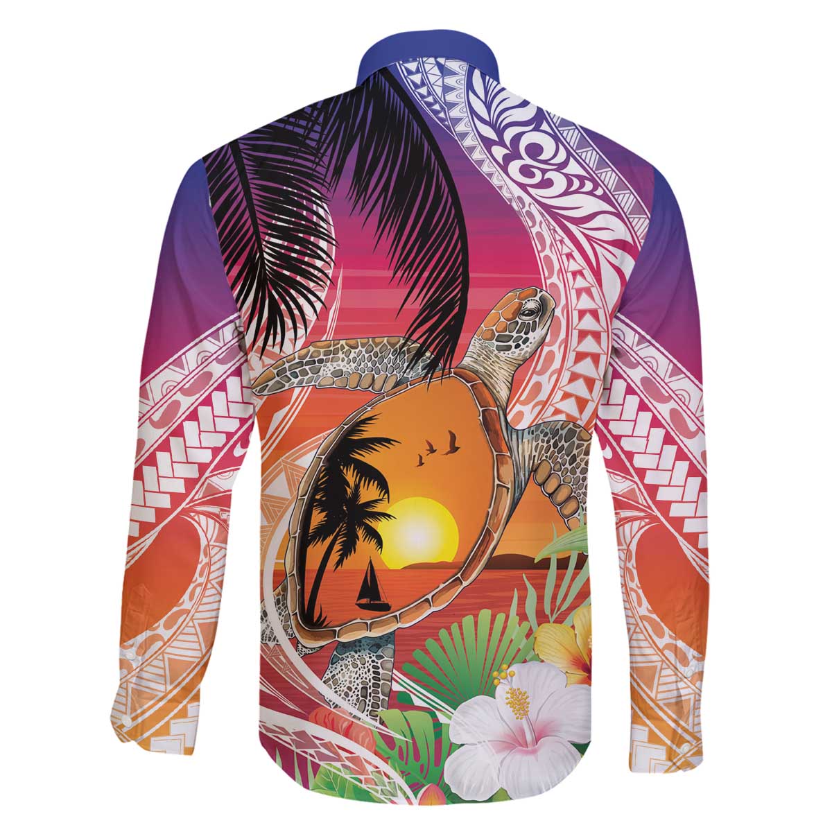 Polynesian Dreamy Turtle Family Matching Off The Shoulder Long Sleeve Dress and Hawaiian Shirt Sunset Scenery LT7 - Polynesian Pride