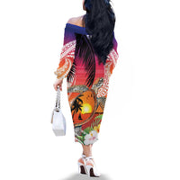 Polynesian Dreamy Turtle Family Matching Off The Shoulder Long Sleeve Dress and Hawaiian Shirt Sunset Scenery LT7 - Polynesian Pride