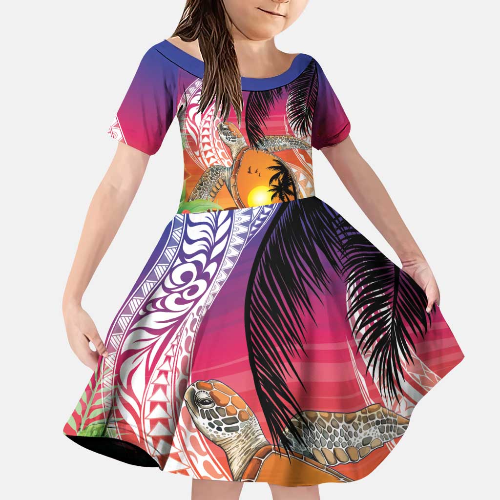 Polynesian Dreamy Turtle Family Matching Puletasi and Hawaiian Shirt Sunset Scenery