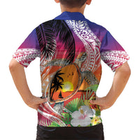 Polynesian Dreamy Turtle Family Matching Short Sleeve Bodycon Dress and Hawaiian Shirt Sunset Scenery LT7 - Polynesian Pride