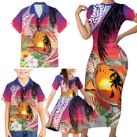 Polynesian Dreamy Turtle Family Matching Short Sleeve Bodycon Dress and Hawaiian Shirt Sunset Scenery LT7 - Polynesian Pride