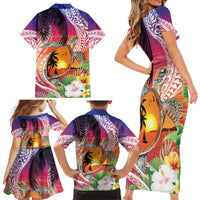 Polynesian Dreamy Turtle Family Matching Short Sleeve Bodycon Dress and Hawaiian Shirt Sunset Scenery LT7 - Polynesian Pride