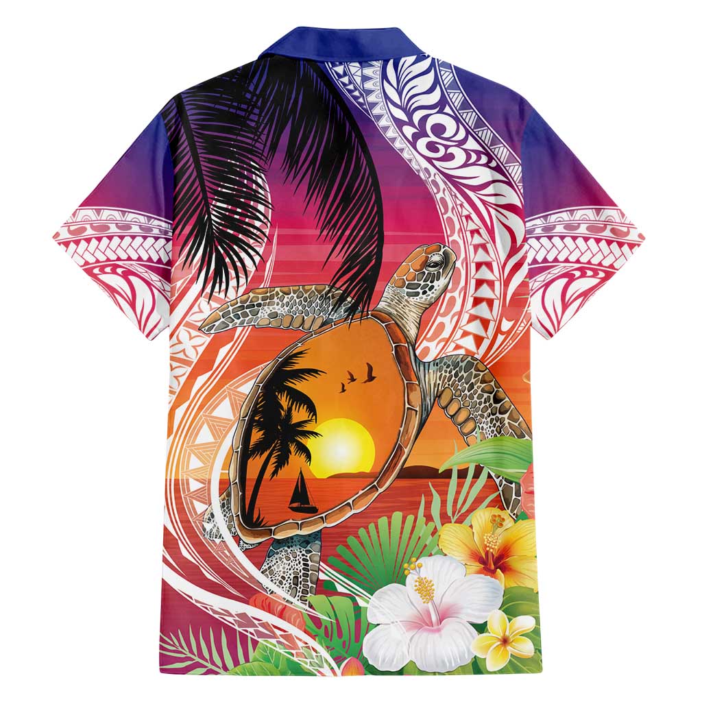 Polynesian Dreamy Turtle Family Matching Tank Maxi Dress and Hawaiian Shirt Sunset Scenery