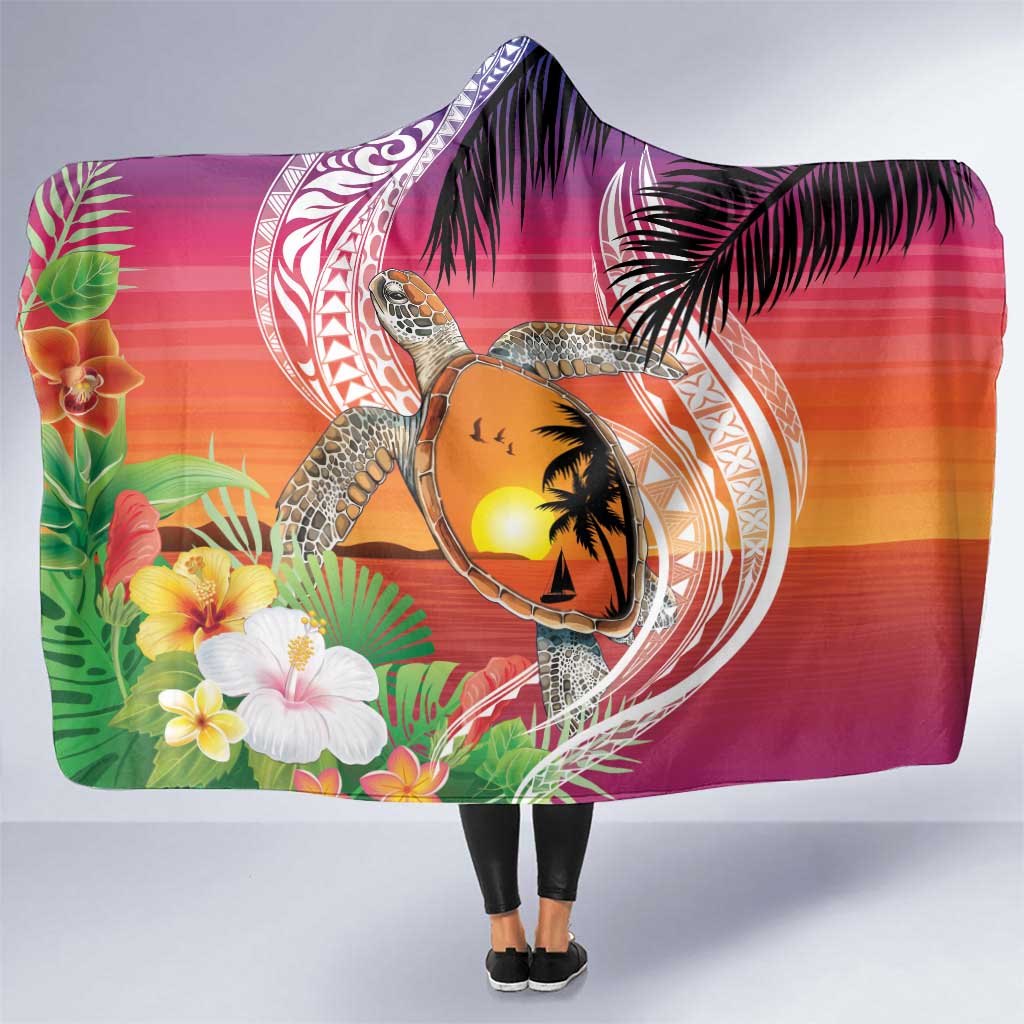 Polynesian Dreamy Turtle Hooded Blanket Sunset Scenery LT7 One Size Art - Polynesian Pride