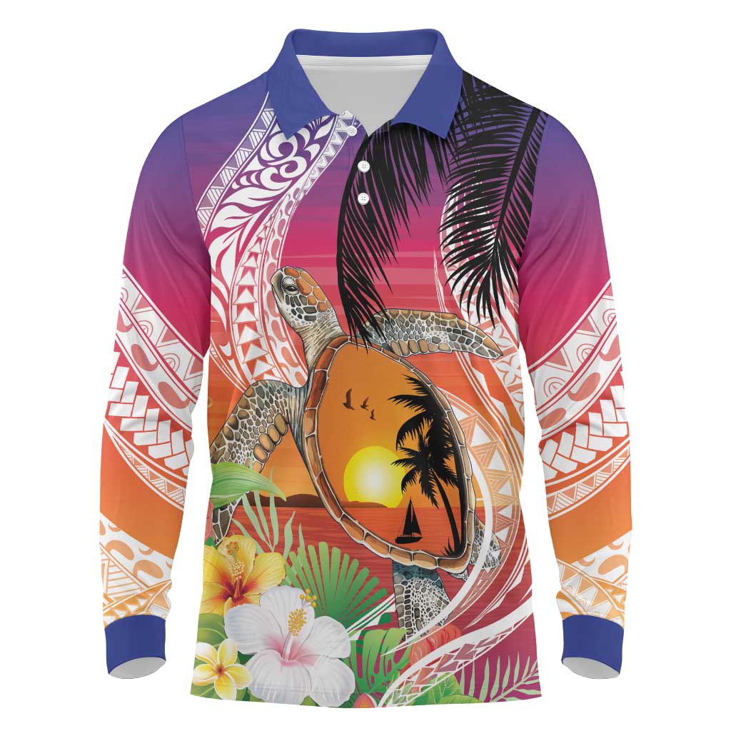 Polynesian Dreamy Turtle Long Sleeve Polo Shirt Sunset Scenery LT7 Art - Polynesian Pride