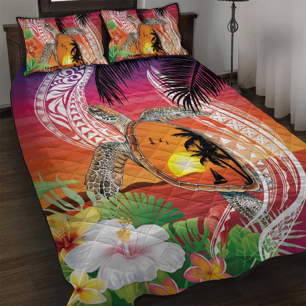 Polynesian Dreamy Turtle Quilt Bed Set Sunset Scenery LT7 Art - Polynesian Pride