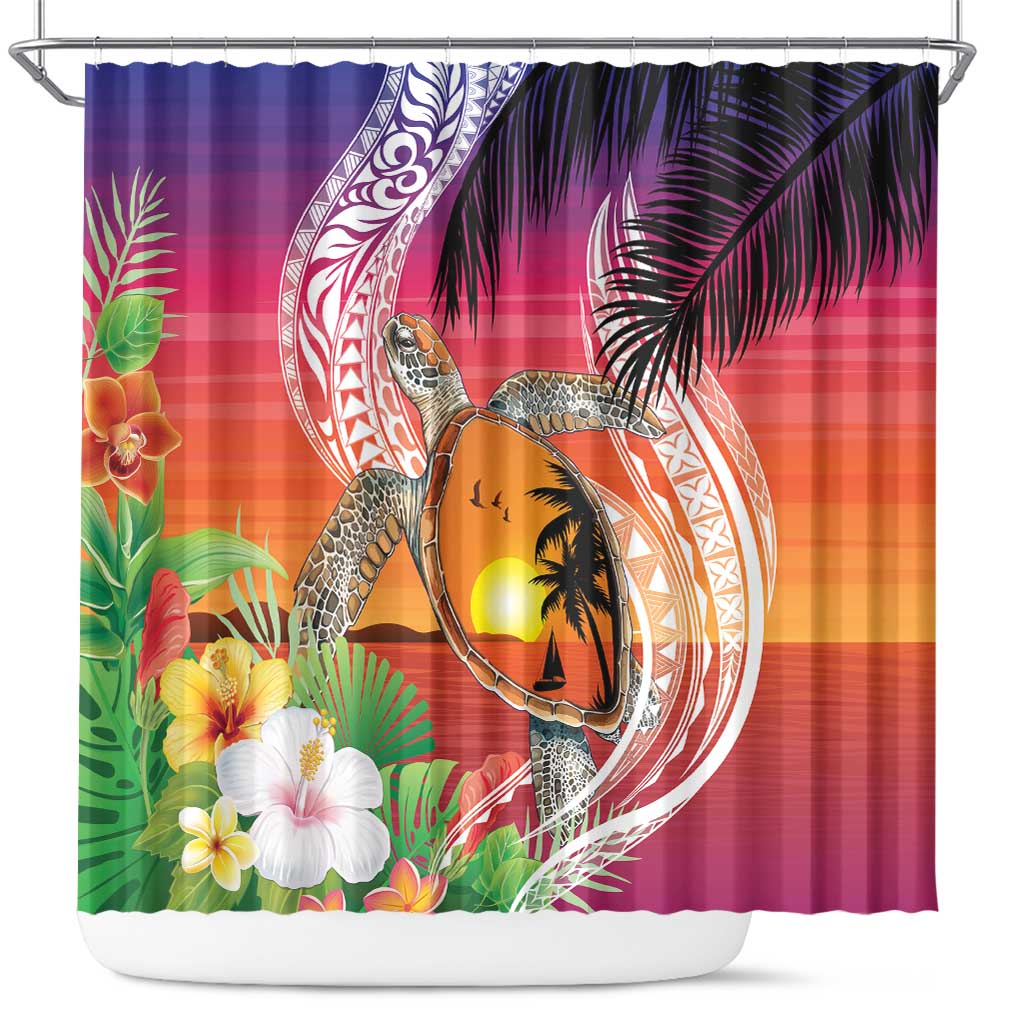 Polynesian Dreamy Turtle Shower Curtain Sunset Scenery LT7 Art - Polynesian Pride