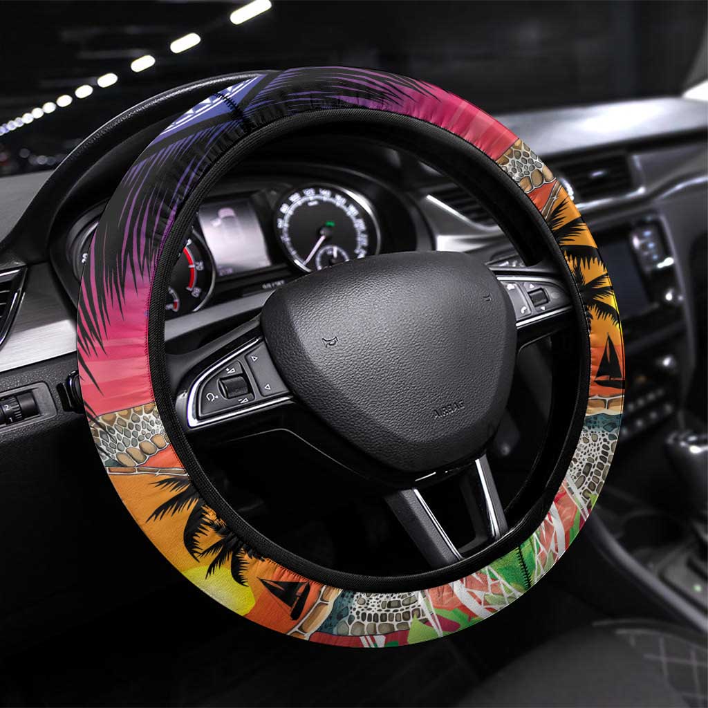 Polynesian Dreamy Turtle Steering Wheel Cover Sunset Scenery LT7 Universal Fit Art - Polynesian Pride