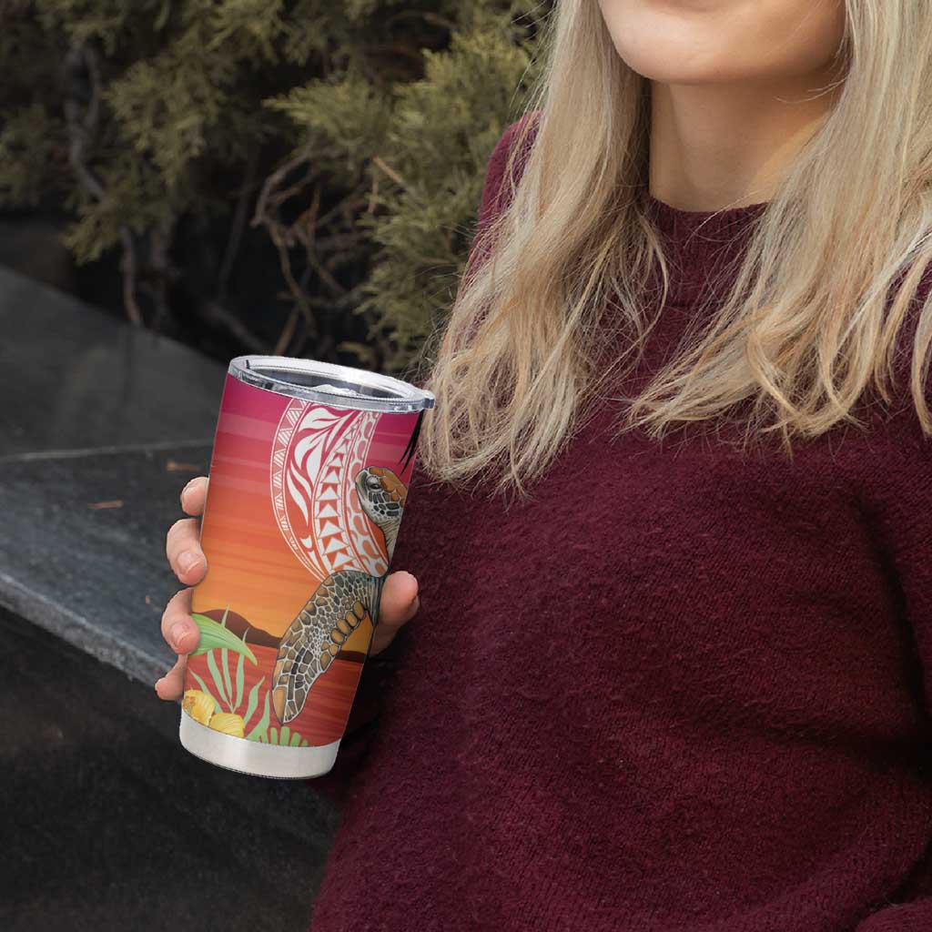 Polynesian Dreamy Turtle Tumbler Cup Sunset Scenery