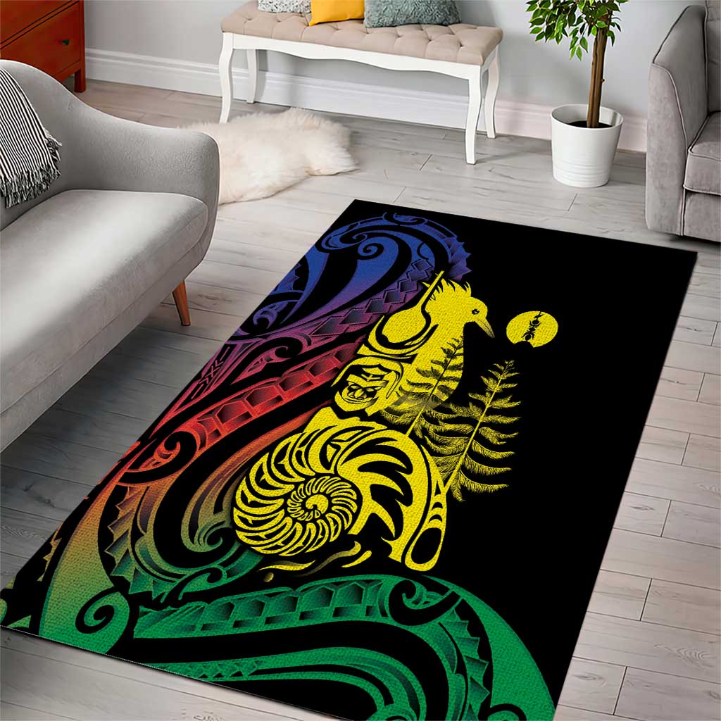 New Caledonia Kanaky Area Rug Stylized Fleche Faitiere With Kagu Bird