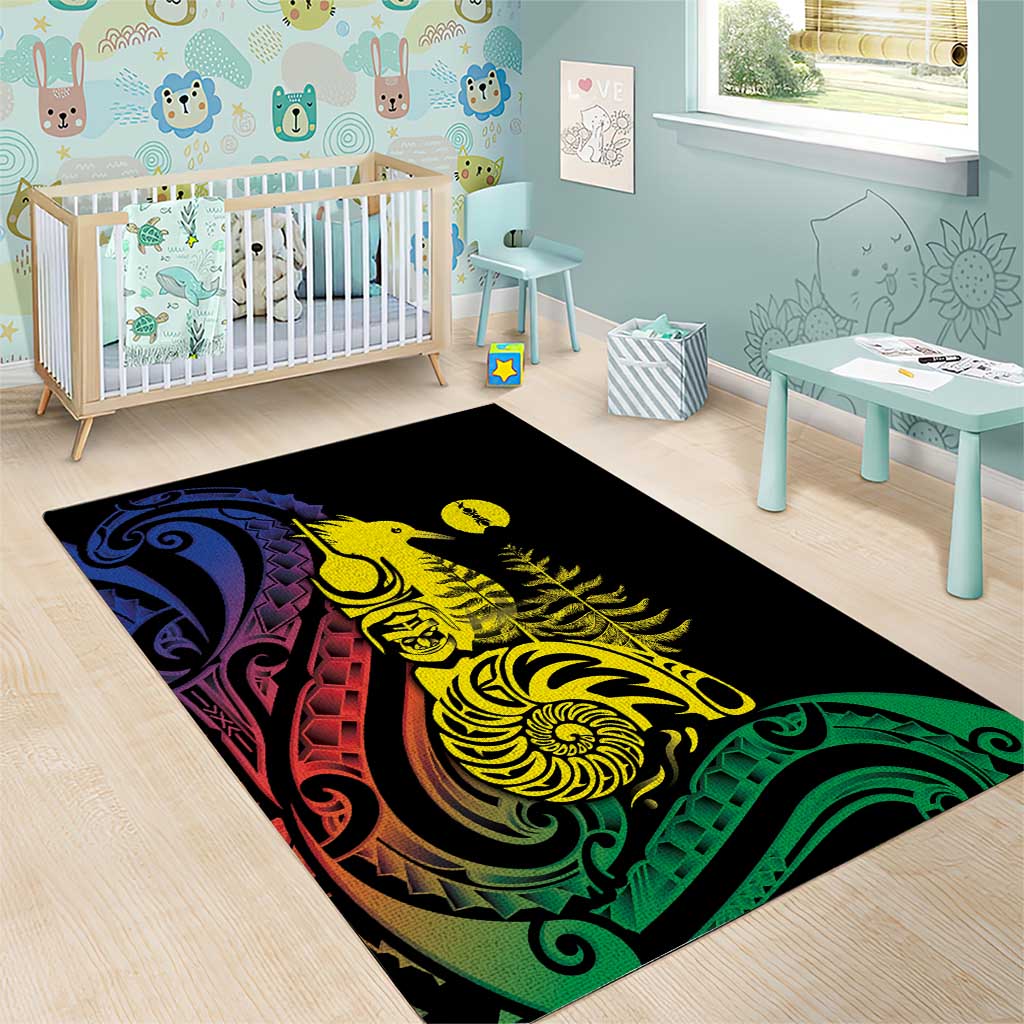 New Caledonia Kanaky Area Rug Stylized Fleche Faitiere With Kagu Bird