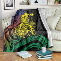 New Caledonia Kanaky Blanket Stylized Fleche Faitiere With Kagu Bird LT7 Black - Polynesian Pride