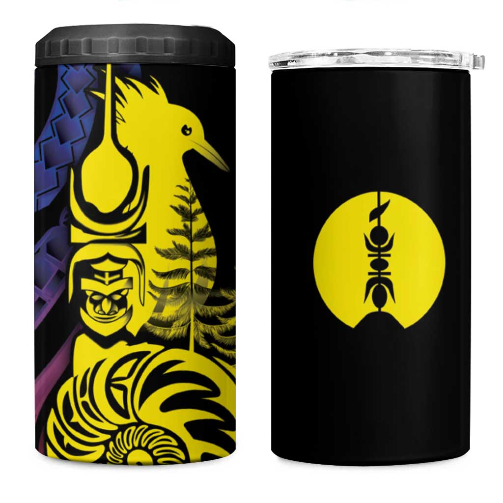 New Caledonia Kanaky 4 in 1 Can Cooler Tumbler Stylized Fleche Faitiere With Kagu Bird LT7 One Size: 16 oz Black - Polynesian Pride