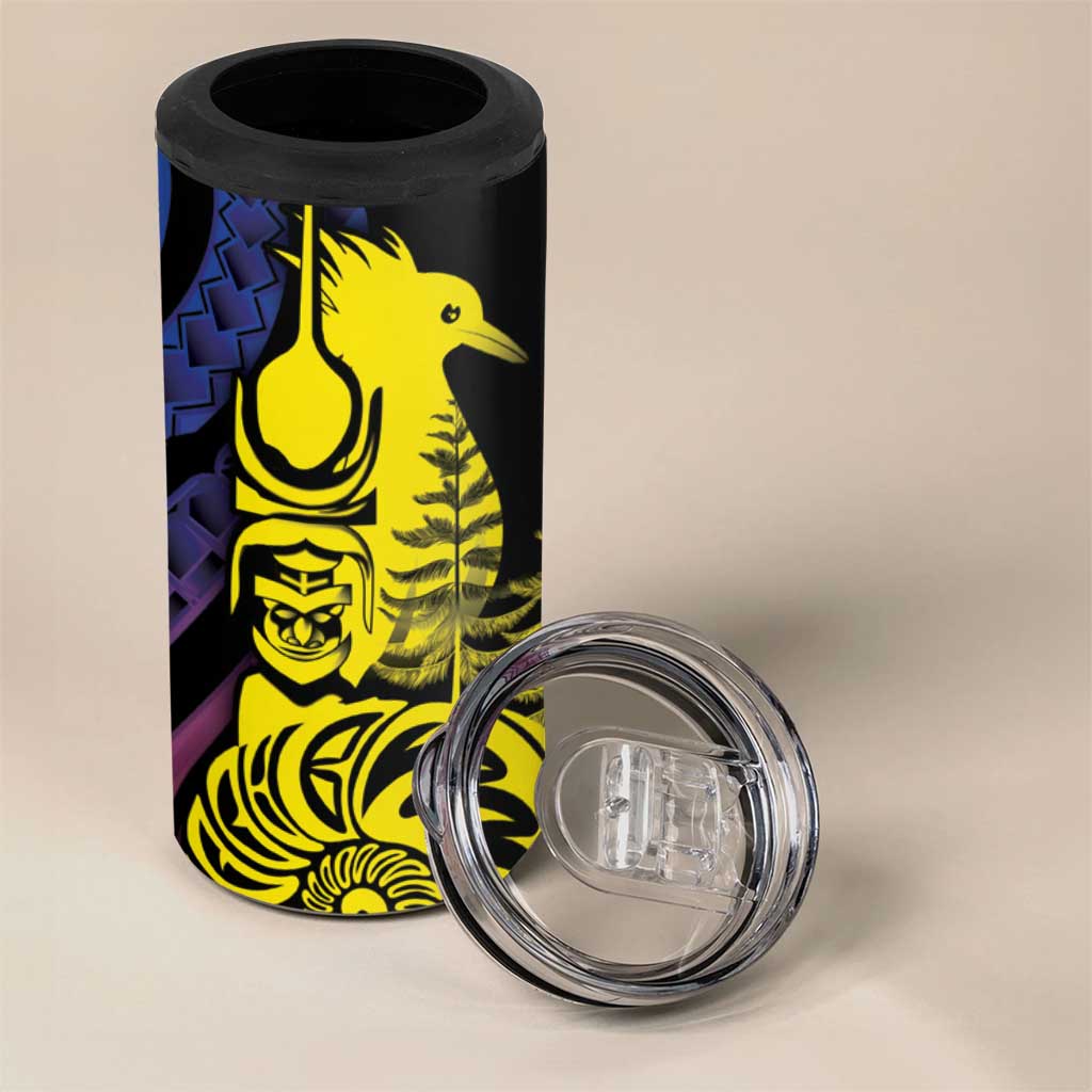 New Caledonia Kanaky 4 in 1 Can Cooler Tumbler Stylized Fleche Faitiere With Kagu Bird LT7 - Polynesian Pride