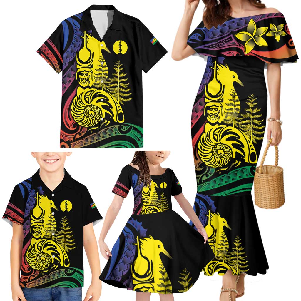 New Caledonia Kanaky Family Matching Mermaid Dress and Hawaiian Shirt Stylized Fleche Faitiere With Kagu Bird LT7 - Polynesian Pride