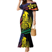New Caledonia Kanaky Family Matching Mermaid Dress and Hawaiian Shirt Stylized Fleche Faitiere With Kagu Bird LT7 Mom's Dress Black - Polynesian Pride