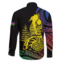New Caledonia Kanaky Family Matching Off The Shoulder Long Sleeve Dress and Hawaiian Shirt Stylized Fleche Faitiere With Kagu Bird LT7 - Polynesian Pride