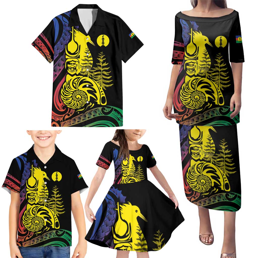 New Caledonia Kanaky Family Matching Puletasi and Hawaiian Shirt Stylized Fleche Faitiere With Kagu Bird LT7 - Polynesian Pride