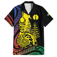 New Caledonia Kanaky Family Matching Puletasi and Hawaiian Shirt Stylized Fleche Faitiere With Kagu Bird LT7 Dad's Shirt - Short Sleeve Black - Polynesian Pride