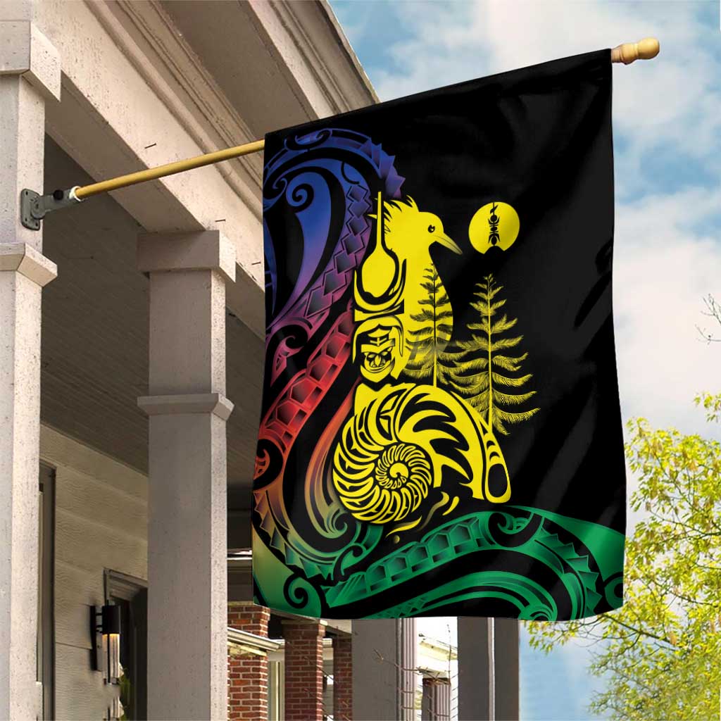 New Caledonia Kanaky Garden Flag Stylized Fleche Faitiere With Kagu Bird