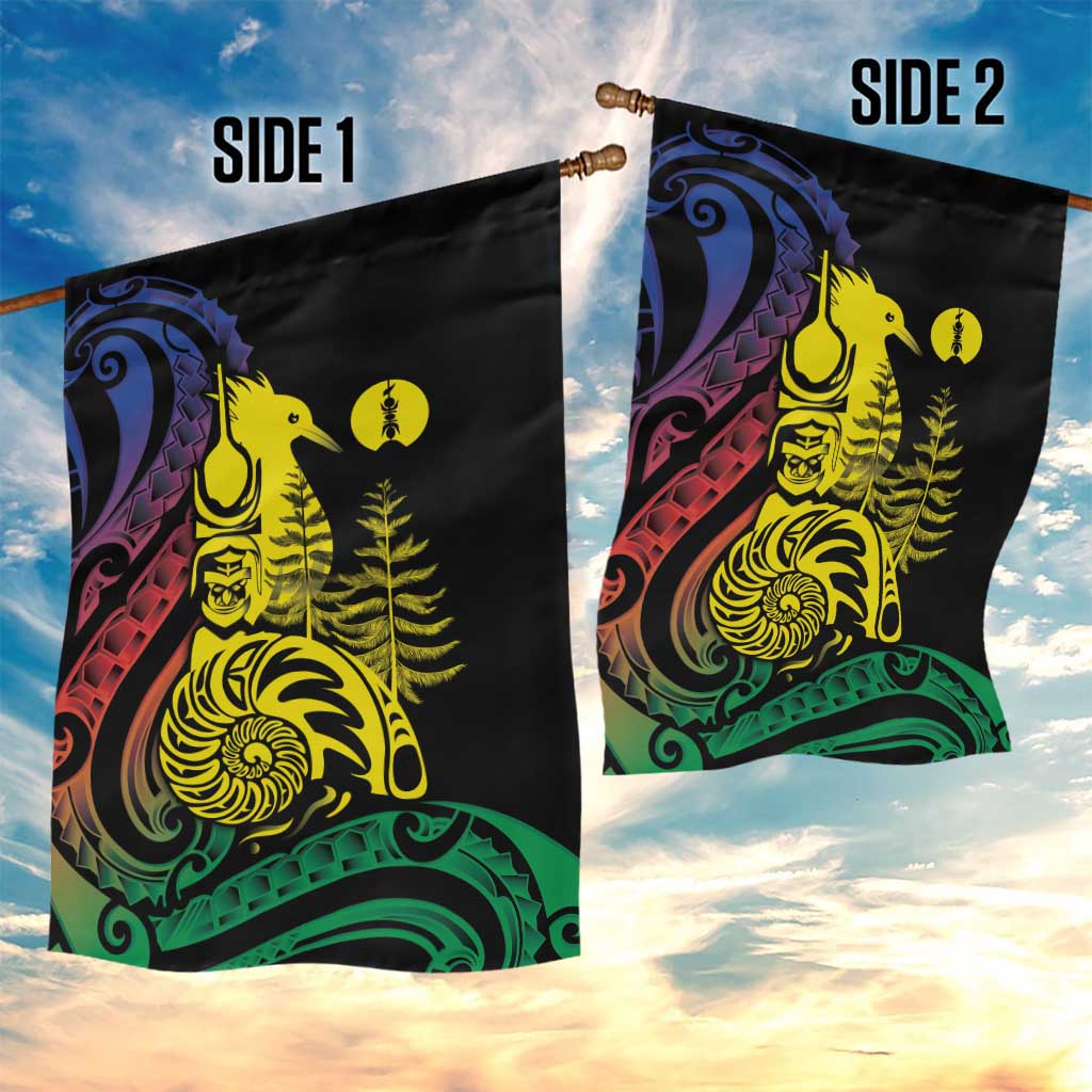 New Caledonia Kanaky Garden Flag Stylized Fleche Faitiere With Kagu Bird
